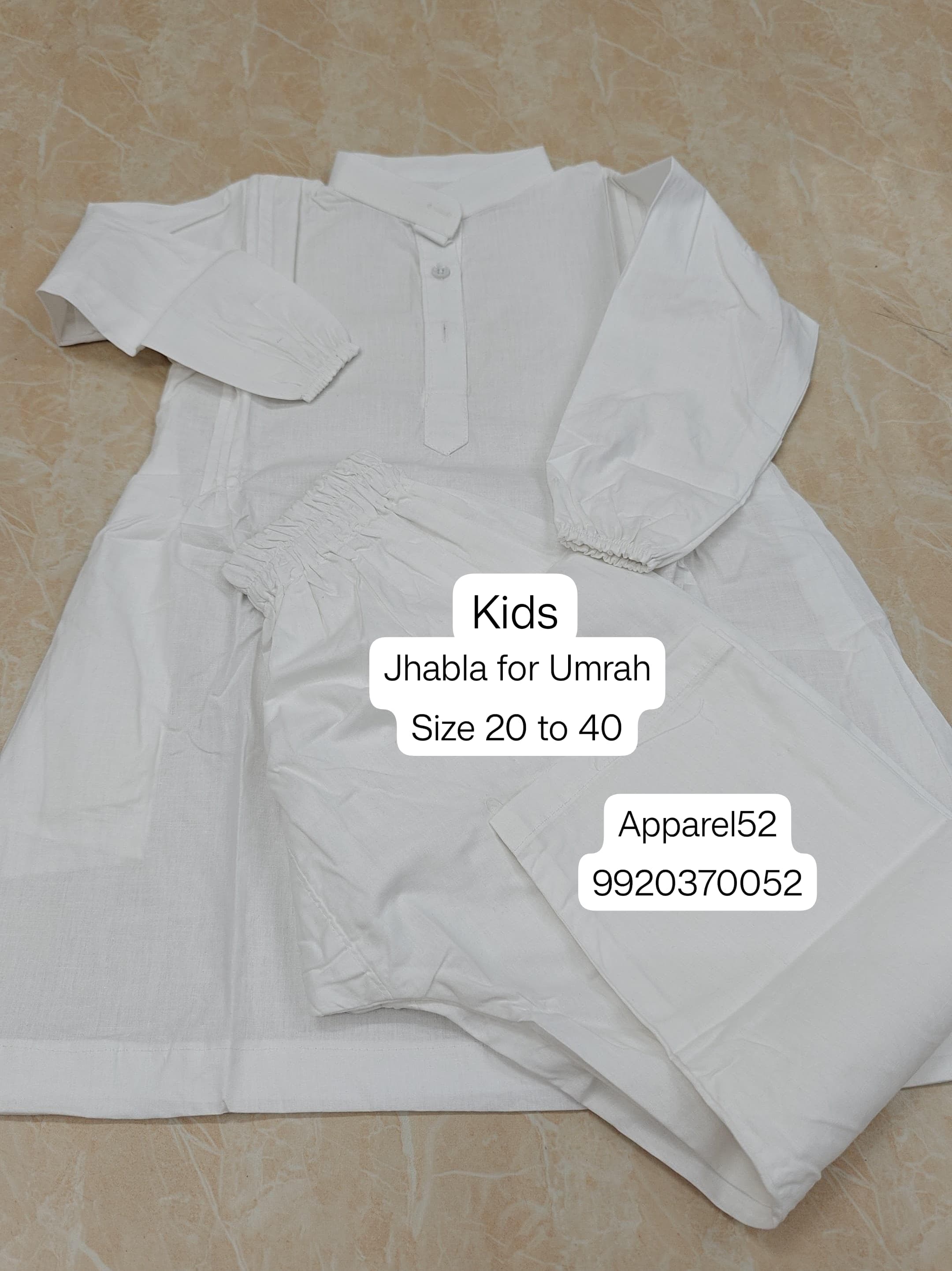  White Cotton Jhabla Izar for Girls for Umrah (age or length)